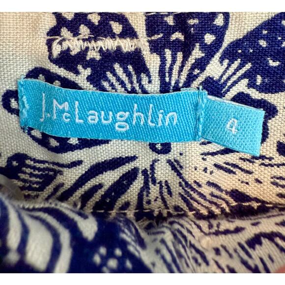 J McLaughlin Blue and White Paisley Print Linen Cotton Pants size 4 - Picture 3 of 4